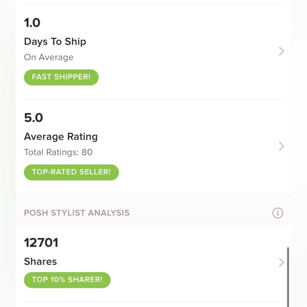 Look around my closet! I am a fast shipper and have only 5* ratings!